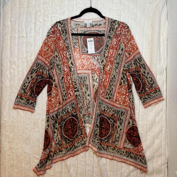 nwt CHICOS Cardigan boho glam Womens 2 Animal Print y2k 90s Coverup $99 - Picture 1 of 9